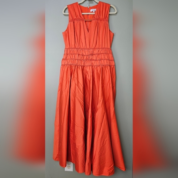 ROKSANDA COLLECTIVE Orange Smocked Waist Maxi Dress, Size 10 - Picture 10 of 17